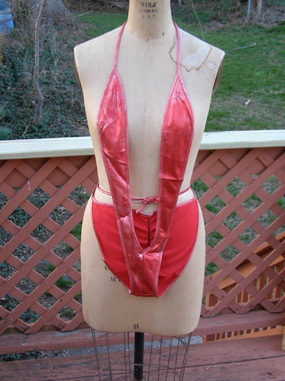 NEW OS Sexy Red Metallic Halter Teddy Dancer Clubwear Suit